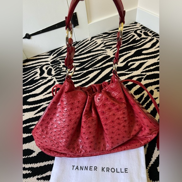 TANNER KROLLE Red Ostrich Shoulder Bag - Picture 11 of 14
